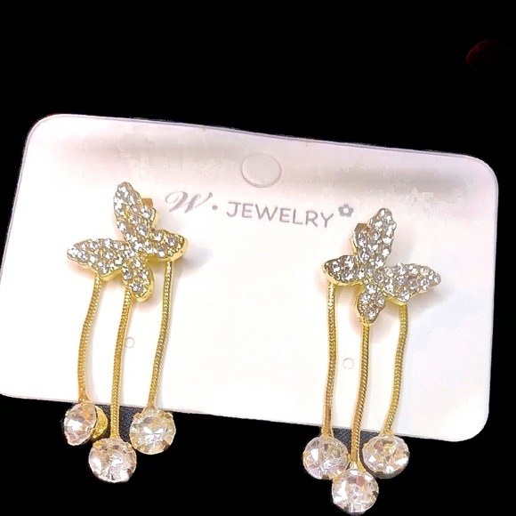 Jewelry - 💲💸$13 Unique Sparkle Butterfly Shape Zircon Inlaid Dangle Earrings 18k Gold
